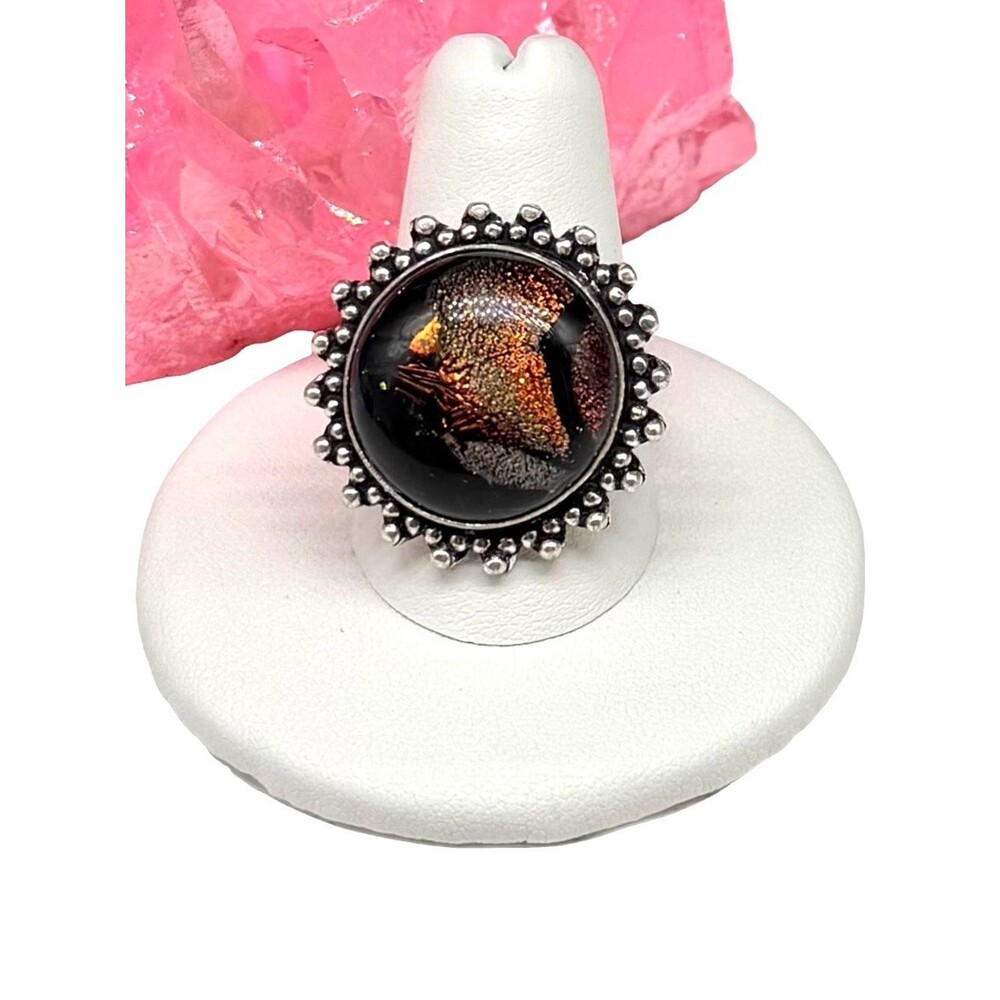 Dichroic Glass Ring Size 9 925 Sterling Silver Overlay
